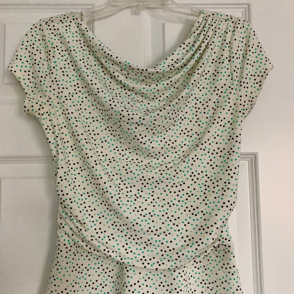 Ann Taylor Teal and Black Polka Dot Peplum Top